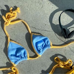 Frankie’s Bikinis, Bluebird terrycloth bikini top and wrap top